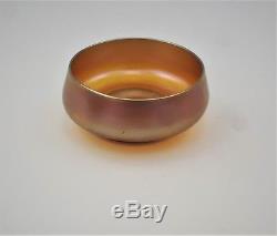 Antique Tiffany Art Glass Favrile Squat Footed Bowl Gold Iridescent Signed LCT