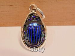 Antique Tiffany Favrile Art Glass Cobalt Blue Scarab Sterling Silver Pendant