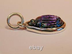 Antique Tiffany Favrile Art Glass Cobalt Blue Scarab Sterling Silver Pendant