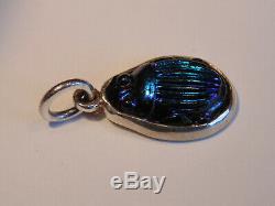 Antique Tiffany Favrile Art Glass Cobalt Blue Scarab Sterling Silver Pendant