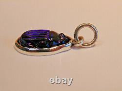 Antique Tiffany Favrile Art Glass Cobalt Blue Scarab Sterling Silver Pendant
