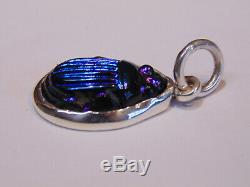 Antique Tiffany Favrile Art Glass Cobalt Blue Scarab Sterling Silver Pendant