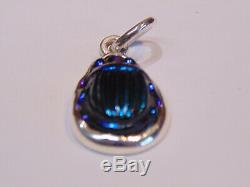 Antique Tiffany Favrile Art Glass Cobalt Blue Scarab Sterling Silver Pendant