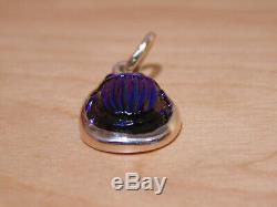 Antique Tiffany Favrile Art Glass Cobalt Blue Scarab Sterling Silver Pendant