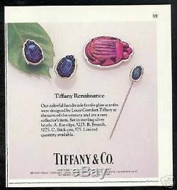 Antique Tiffany Favrile Art Glass Cobalt Blue Scarab Sterling Silver Pendant