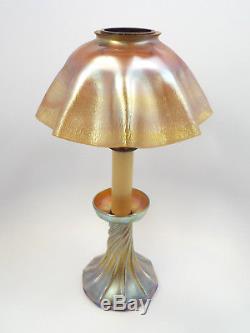 Antique Tiffany Favrile Gold Iridescent Glass Candle Lamp, signed LCT