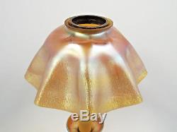 Antique Tiffany Favrile Gold Iridescent Glass Candle Lamp, signed LCT