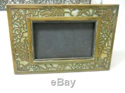 Antique Tiffany Studios Desk Set Bronze & Slag Glass Picture Frame Grape Vine