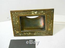 Antique Tiffany Studios Desk Set Bronze & Slag Glass Picture Frame Grape Vine