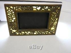 Antique Tiffany Studios Desk Set Bronze & Slag Glass Picture Frame Grape Vine