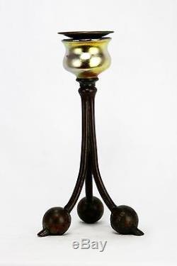 Antique Tiffany Studios Gold Favrile Glass and Bronze Candlestick