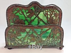 Antique Tiffany Studios Patinated Bronze Beaded Double Grapevine Letter Rack
