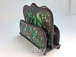 Antique Tiffany Studios Patinated Bronze Beaded Double Grapevine Letter Rack