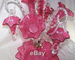 Antique Victorian Cranberry Art Glass Epergne