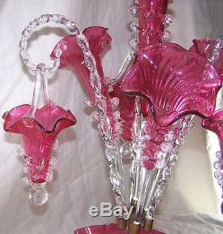 Antique Victorian Cranberry Art Glass Epergne