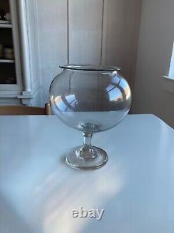 Antique Victorian Hand Blown Glass Pedestal Leech Bowl Large