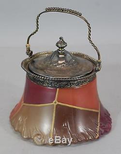 Antique Victorian, Mount Washington Flemish Art Glass & Silverplated Cracker Jar