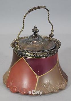Antique Victorian, Mount Washington Flemish Art Glass & Silverplated Cracker Jar
