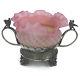 Antique Victorian Silverplated Bride's Basket Pink Diamond Quilted Satin Glass