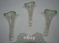 Antique Vintage Vaseline Glass Epergne Fenton Hobnail White Green Opalescent 11