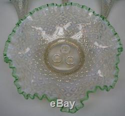 Antique Vintage Vaseline Glass Epergne Fenton Hobnail White Green Opalescent 11