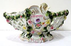 Antique Von Schierholz Dresden German Porcelain 10x10x7 Cherub Bowl Vase Basket