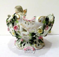 Antique Von Schierholz Dresden German Porcelain 10x10x7 Cherub Bowl Vase Basket