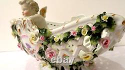 Antique Von Schierholz Dresden German Porcelain 10x10x7 Cherub Bowl Vase Basket