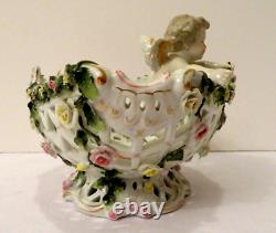 Antique Von Schierholz Dresden German Porcelain 10x10x7 Cherub Bowl Vase Basket