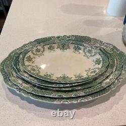 Antique WEDGWOOD England RALEIGH Pattern Platters Set of 5 Green Transferware