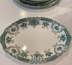Antique WEDGWOOD England RALEIGH Pattern Platters Set of 5 Green Transferware