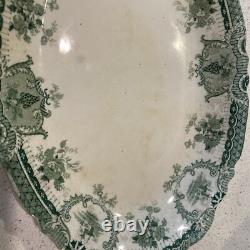 Antique WEDGWOOD England RALEIGH Pattern Platters Set of 5 Green Transferware