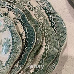 Antique WEDGWOOD England RALEIGH Pattern Platters Set of 5 Green Transferware