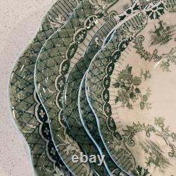 Antique WEDGWOOD England RALEIGH Pattern Platters Set of 5 Green Transferware