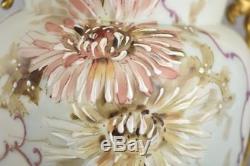 Antique Wave Crest Chrysanthemum Details Footed Vase Ormolu Handles 12.5