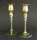 Antique c1910 Pair Steuben Signed Aurene Art Glass Candlesticks Beautiful Set