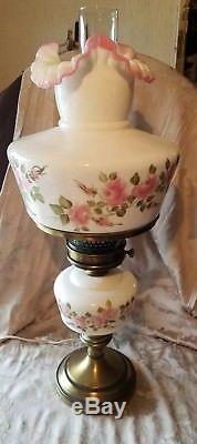 Apple Blossom, Fenton Glass Lamp, Electric, Works Hand Painted, Signed, Rare