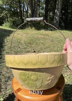 Apricot & Honeycomb Yellow Ware Milk Bowl with Bail Handle Farmhouse #10 Antique