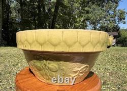 Apricot & Honeycomb Yellow Ware Milk Bowl with Bail Handle Farmhouse #10 Antique