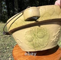 Apricot & Honeycomb Yellow Ware Milk Bowl with Bail Handle Farmhouse #10 Antique