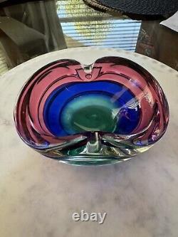 Archimedes Seguso Murano Glass Sommerso Bowl Pink Blue Green