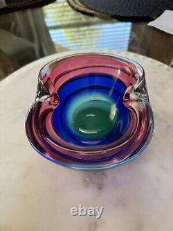 Archimedes Seguso Murano Glass Sommerso Bowl Pink Blue Green