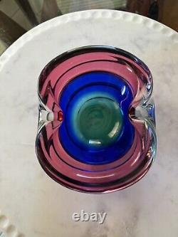 Archimedes Seguso Murano Glass Sommerso Bowl Pink Blue Green