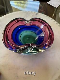 Archimedes Seguso Murano Glass Sommerso Bowl Pink Blue Green