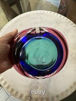 Archimedes Seguso Murano Glass Sommerso Bowl Pink Blue Green