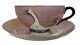 Art Deco Seven Lucky Cranes Pink & Black Tea Cup & Saucer Antique Rare China