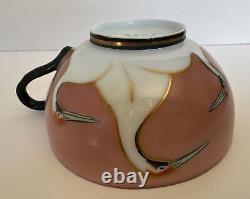 Art Deco Seven Lucky Cranes Pink & Black Tea Cup & Saucer Antique Rare China