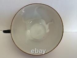 Art Deco Seven Lucky Cranes Pink & Black Tea Cup & Saucer Antique Rare China