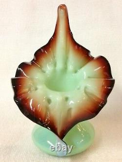 Art Glass Jack In The Pulpit Vase Green & Oxblood Boston & Sandwich Glass Co