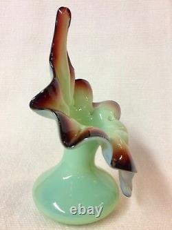 Art Glass Jack In The Pulpit Vase Green & Oxblood Boston & Sandwich Glass Co